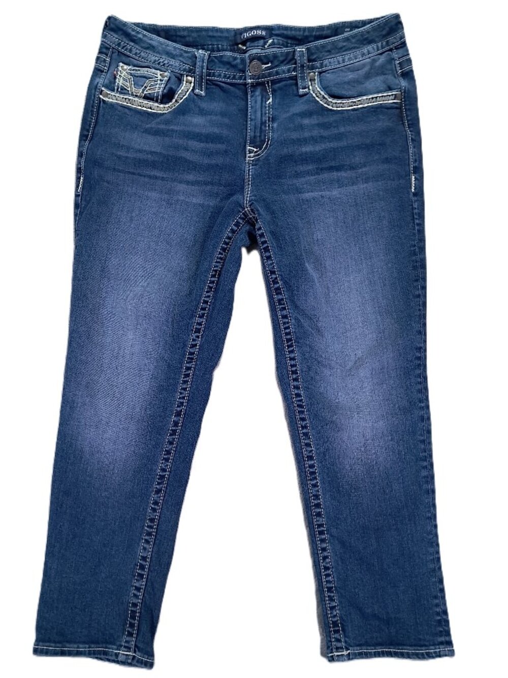 VIGOSS Capri Women 36x26, Tag 14x25 Heritage Fit Stretch Blue Denim Flaps